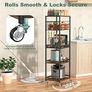 5 Tier Kitchen Rolling Cart, Storage Cart With Metal Fruit Vegetable Basket and Pull-Out Pot Lid Cutting Board Organizer, Storage Rack with Wooden Top for Kitchen, Pantry, Bathroom Image 5