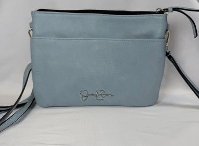 Jessica Simpson Crossbody Bag Womens Small Blue Cream Triple Zip Colorblock