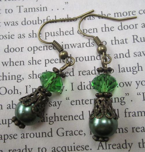 Green Drop Dangle Bronze Plated Fashion Earrings India  / dark olive