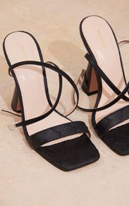 PrettyLittleThings Black PU Plaited Flare Heeled Sandals