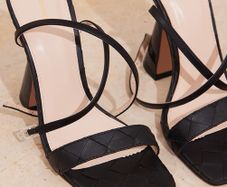 PrettyLittleThings Black PU Plaited Flare Heeled Sandals