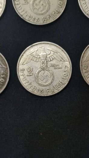 Complete Set - Germany 2 Reichsmark 1937 - All Mint Marks A,D,E,F,G,J