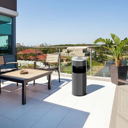 12L Rubbish Bin Outdoor Stainless Steel Trash Can with Lid Large Outdoor Bin Garbage Can for Garden, Backyard, Home, Office, Restaurant, Indoor, Black