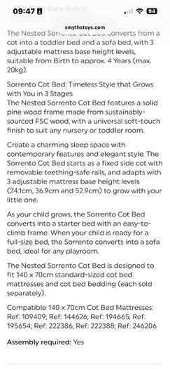 Nested Cot Bed and Matress