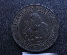 1870 Spain. 10 Centimos. Nice condition!