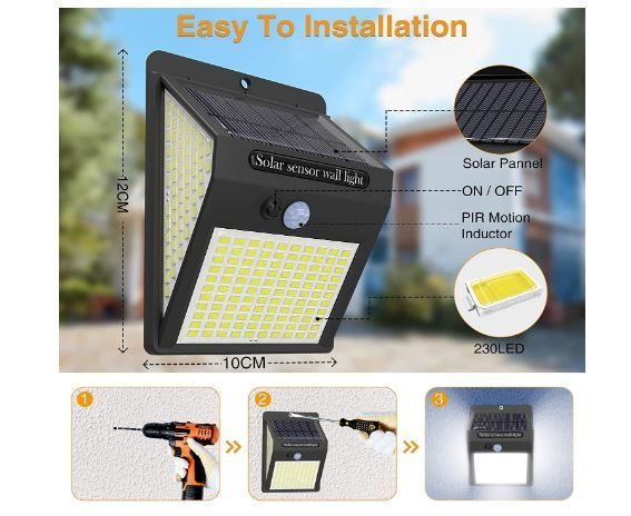 High quality 4  pack of LED  solar waterproof wall light use with motion sensor, 2200 mAh