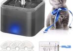 Cat Water Fountain, 2L Automatic Electric Flower Style Dispenser with LED Water Level Window and Replaceable Filter