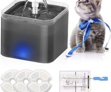 Cat Water Fountain, 2L Automatic Electric Flower Style Dispenser with LED Water Level Window and Replaceable Filter