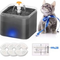 Cat Water Fountain, 2L Automatic Electric Flower Style Dispenser with LED Water Level Window and Replaceable Filter