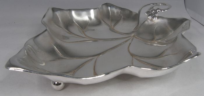 Vintage WMF Silver Plated Grape Vine Leaf Dish, Germany, 9.5 inches Footed Serving Bowl
