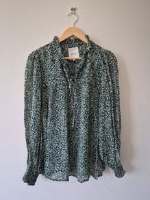 Part Two Green Print Blouse Sz 42 /14 Uk J1