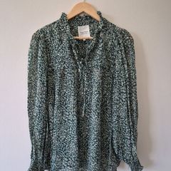 Part Two Green Print Blouse Sz 42 /14 Uk J1