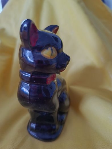 Vintage black cat ornament Redware figurine Halloween collectable