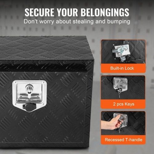 Underbody Truck Box, 24" x 14" x 16" Pickup Storage Box, Heavy Duty Aluminum Diamond Plate Tool Box with Lock and Keys