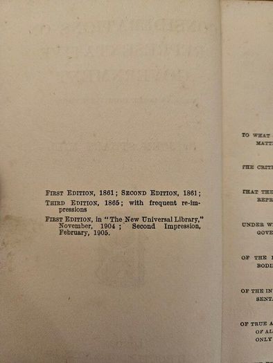 Considerations On Representative Government. By John Stuart Mill.1905 Hardback In Good Condition. See Photos For Same.
