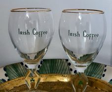 Vintage Irish Coffee Glasses Set of 2, Gold Rim Shamrock Stem