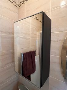 Wall Mounted Mirrored Bathroom Cabinet Dark Wood Effect