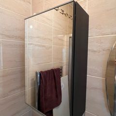 Wall Mounted Mirrored Bathroom Cabinet Dark Wood Effect