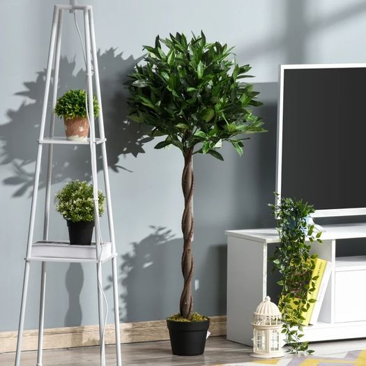 Set of 2 120cm/4FT Artificial Bay Laurel Topiary Trees with Pot Fake Indoor Outdoor Greenery Plant Home Decor Green