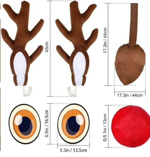 Car Reindeer Antlers and Nose, New Christmas Car Decorations Plush Rudolph Costume Kit for Xmas, Reindeer Antlers for Car with Eyes, Ears and Tail (FREE POSTAGE)
