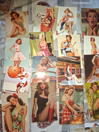 Vintage 100 Postcard Size features Vintage Pin-Up Illustrating Women Posing, Postage Available or Collection is always welcome