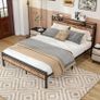 King Size Bed Frame with Wooden Storage Shelf Image 6
