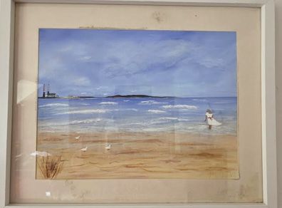 Vintage Oil Painting Sandymount Strand Signed Irish Artist