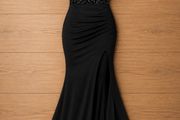 New Black Sequin Backless Evening Dress Elegant High Slit Max
