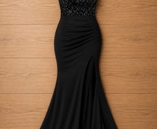 New Black Sequin Backless Evening Dress Elegant High Slit Max