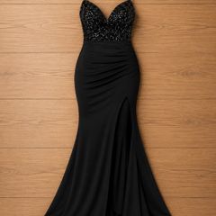 New Black Sequin Backless Evening Dress Elegant High Slit Max
