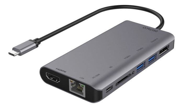 Deltaco USBC-HDMI19 USB-C to HDMI adapter - DisplayPort, USB, RJ45, SD - 3840x2160 30 Hz - Spacegray