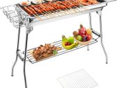 BBQ Grill, Stainless Steel Barbecue Grill with Stand, Foldable and portable outdoor charcoal bbq, suitable for 5-10 People (Round-vent)