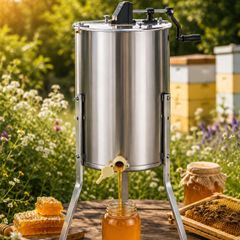 Manual Honey Extractor, 4/8 Frames Honey Spinner Extractor, Stainless Steel Beekeeping Extraction, Honeycomb Drum Spinner with Lid, Apiary Centrifuge Equipment with Height Adjustable Stand