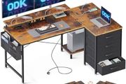 Corner Desk with Drawers, L Shaped Computer Desk 140x80cm with USB Charging