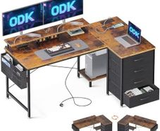Corner Desk with Drawers, L Shaped Computer Desk 140x80cm with USB Charging