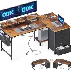 Corner Desk with Drawers, L Shaped Computer Desk 140x80cm with USB Charging