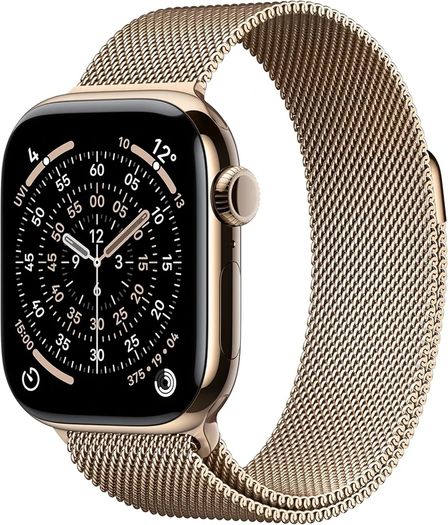 Apple Watch Series 11 GPS + Cellular 42mm Smartwatch with Gold Titanium Case with Gold Milanese Loop. Brand New Sealed