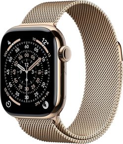 Apple Watch Series 11 GPS + Cellular 42mm Smartwatch with Gold Titanium Case with Gold Milanese Loop. Brand New Sealed