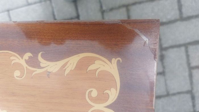 Vintage Mid Century Side Table with a Handmade Marquetry Panel Top Featuring a Floral Motif, Unknown Maker, Presume Italian-Made, Condition Issues, Needs Restoring