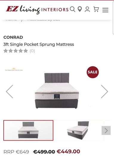 Like new Conrad Single Pocket Sprung Mattress