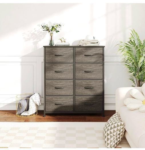 8 Drawers Chest of Drawers, Fabric Storage Dresser Vertical with Spacious Wooden Tabletop