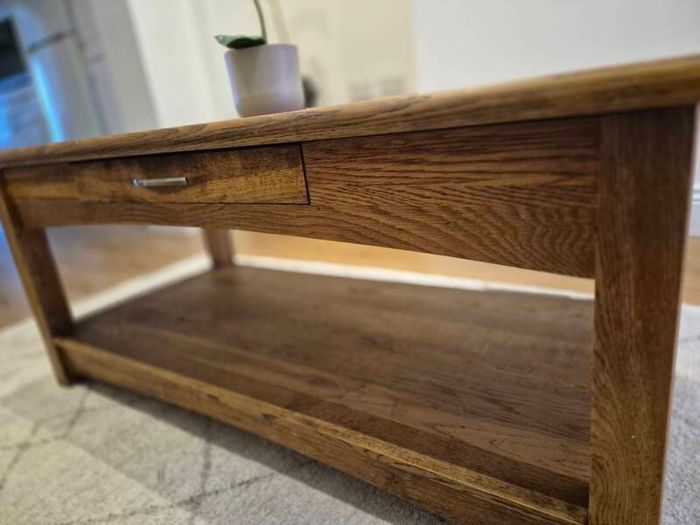 Solid Oak Coffee table with 2 drawers and storage shelf