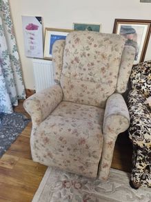 2 Floral Armchairs  (1 is a recliner) & Matching Footstool / Ottoman