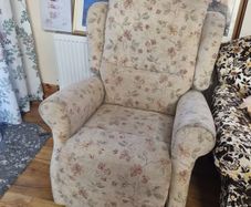 2 Floral Armchairs  (1 is a recliner) & Matching Footstool / Ottoman