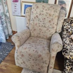2 Floral Armchairs  (1 is a recliner) & Matching Footstool / Ottoman