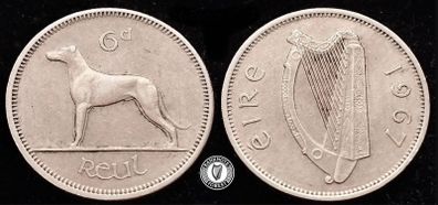 [#396] - Ireland 1967 | 6 Pence | Wolfhound | KM.13a