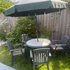Garden Table, 4 chairs and parasol