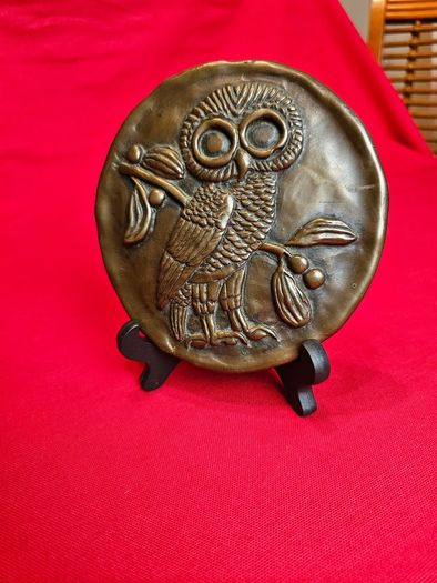 Vintage Round Owl Plaque  Athena's Owl by Kathleen Smyth, Wild Goose Studio