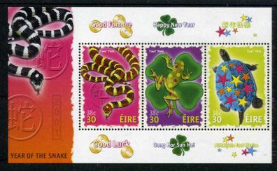 2001 Ireland Chinese New Year; Year of Snake Commemorative Stamps Miniature Sheet Mint Never Hinged (MNH).