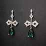 Vintage Style Crucifix Cross Emerald Crystal Drop Silver Earrings Image 3